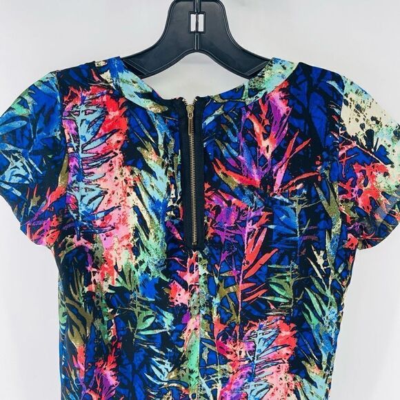 Japna Women's Shift Dress Forest Jungle palms Pattern Blouson Mini Multicolor Si - Picture 11 of 11